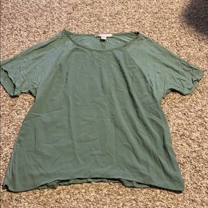 Green mixed fabric top